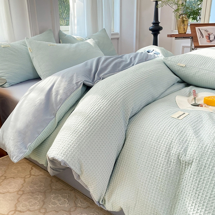 眠博士 2026新款简约时尚全棉华夫格四件套（提供买家秀）简约款 雾蓝色