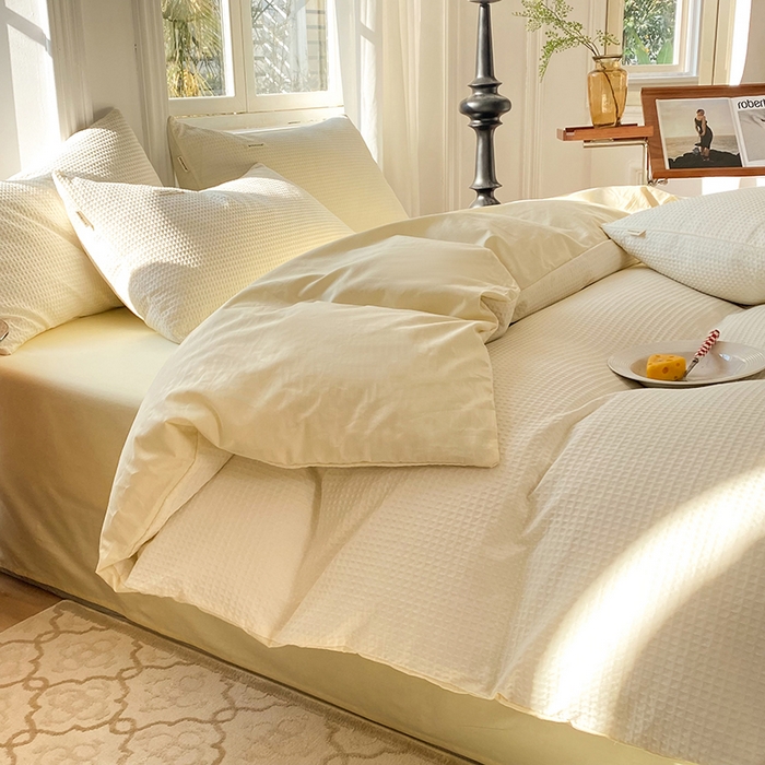 91家纺网 家纺一手货源 找家纺 眠博士2026新款简约时尚全棉华夫格四件套（提供买家秀）简约款 珍珠白