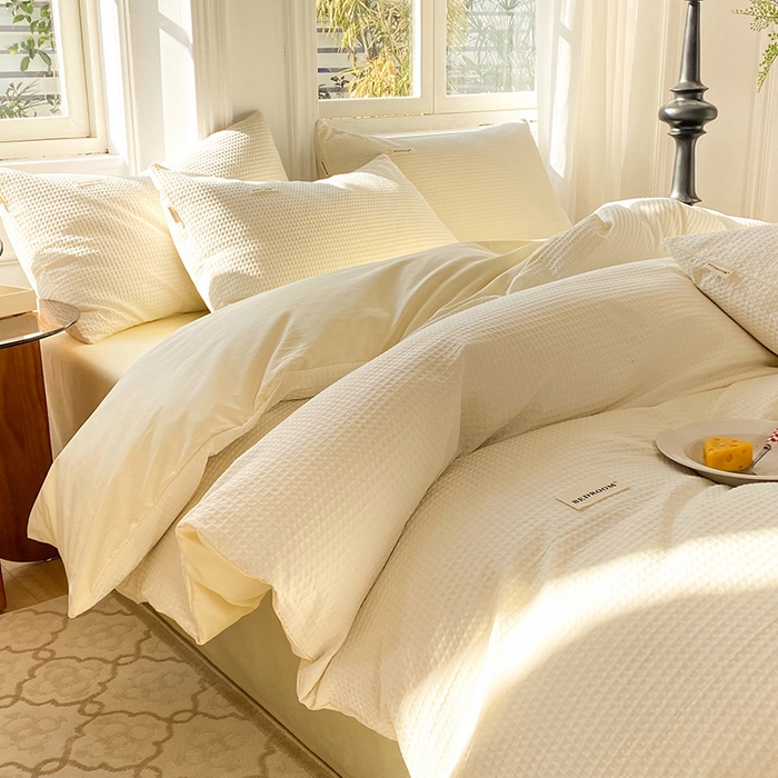 91家纺网 家纺一手货源 找家纺 眠博士2026新款简约时尚全棉华夫格四件套（提供买家秀）简约款 珍珠白