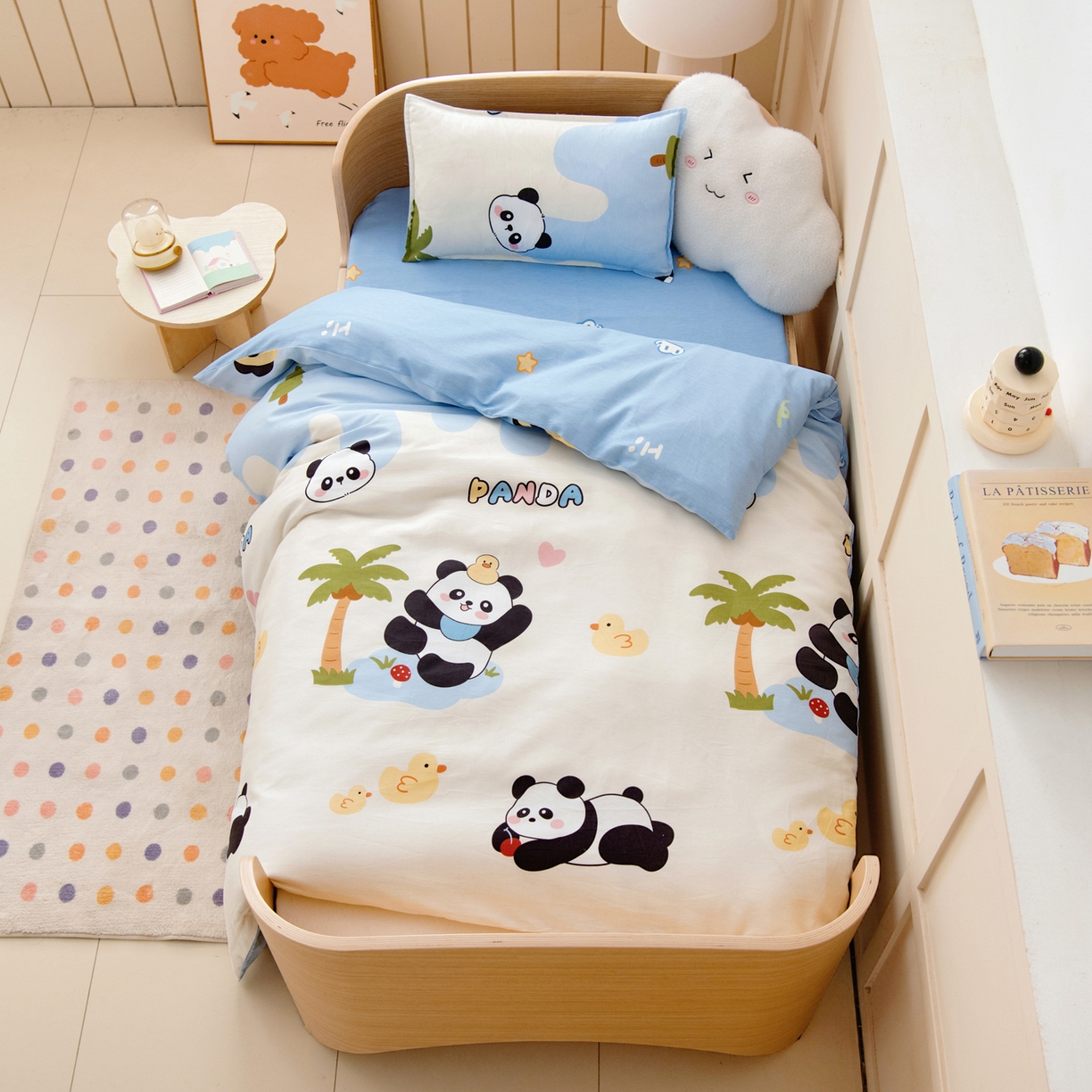 91家纺网 家纺一手货源 找家纺 鱼宝 2026新款全棉纯棉幼儿园套件-星愿系列 森林熊猫蓝