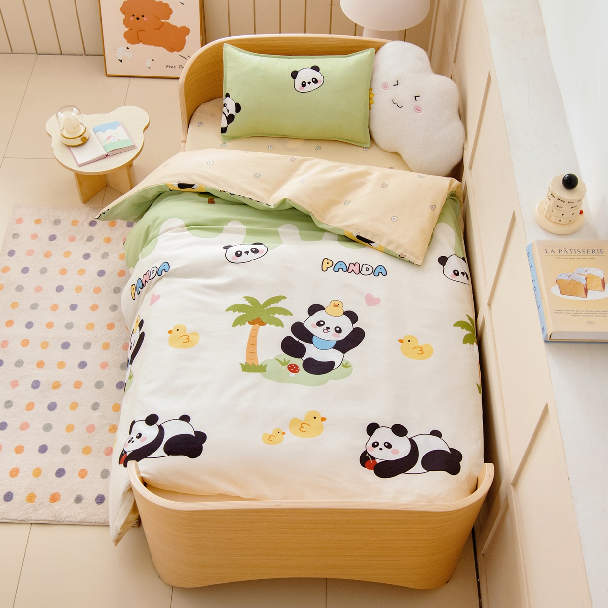 91家纺网 家纺一手货源 找家纺 鱼宝 2026新款全棉纯棉幼儿园套件-星愿系列 森林熊猫绿