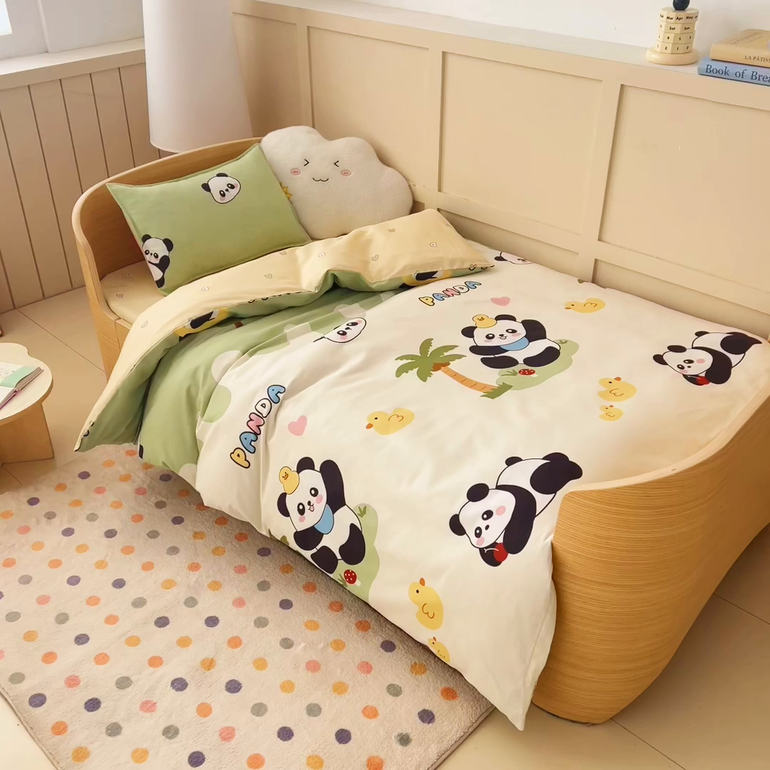 91家纺网 家纺一手货源 找家纺 鱼宝 2026新款全棉纯棉幼儿园套件-星愿系列 森林熊猫绿