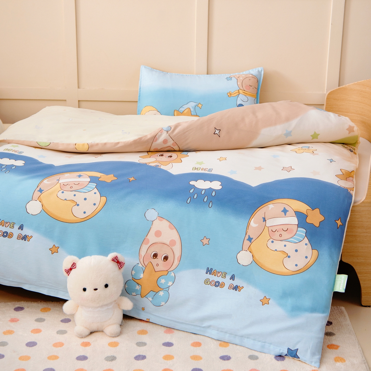 91家纺网 家纺一手货源 找家纺 鱼宝 2026新款全棉纯棉幼儿园套件-星愿系列 星梦童话