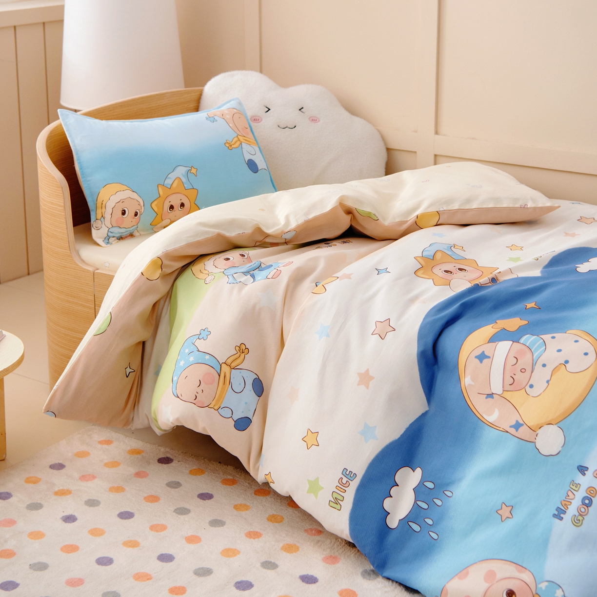 91家纺网 家纺一手货源 找家纺 鱼宝 2026新款全棉纯棉幼儿园套件-星愿系列 星梦童话