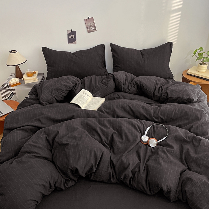 91家纺网 家纺一手货源 找家纺 优承佳生活馆 2026新款高克重无印风阳离子提花工艺三件套四件套单被套系列 （提供买家秀） 阳离子-暗夜黑