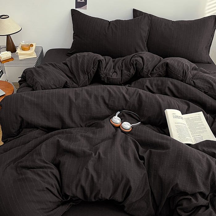 优承佳生活馆 2026新款高克重无印风阳离子提花工艺三件套四件套单被套系列 （提供买家秀） 阳离子-暗夜黑