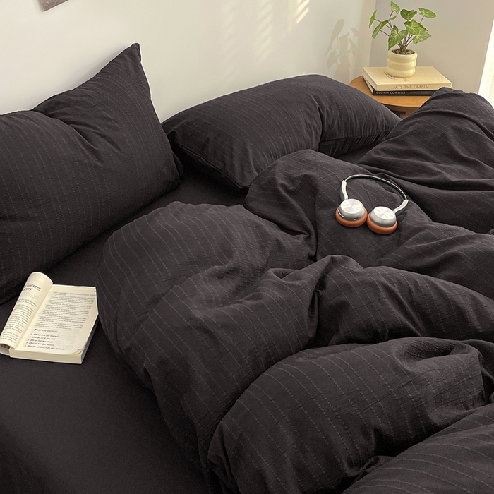 91家纺网 家纺一手货源 找家纺 优承佳生活馆 2026新款高克重无印风阳离子提花工艺三件套四件套单被套系列 （提供买家秀） 阳离子-暗夜黑