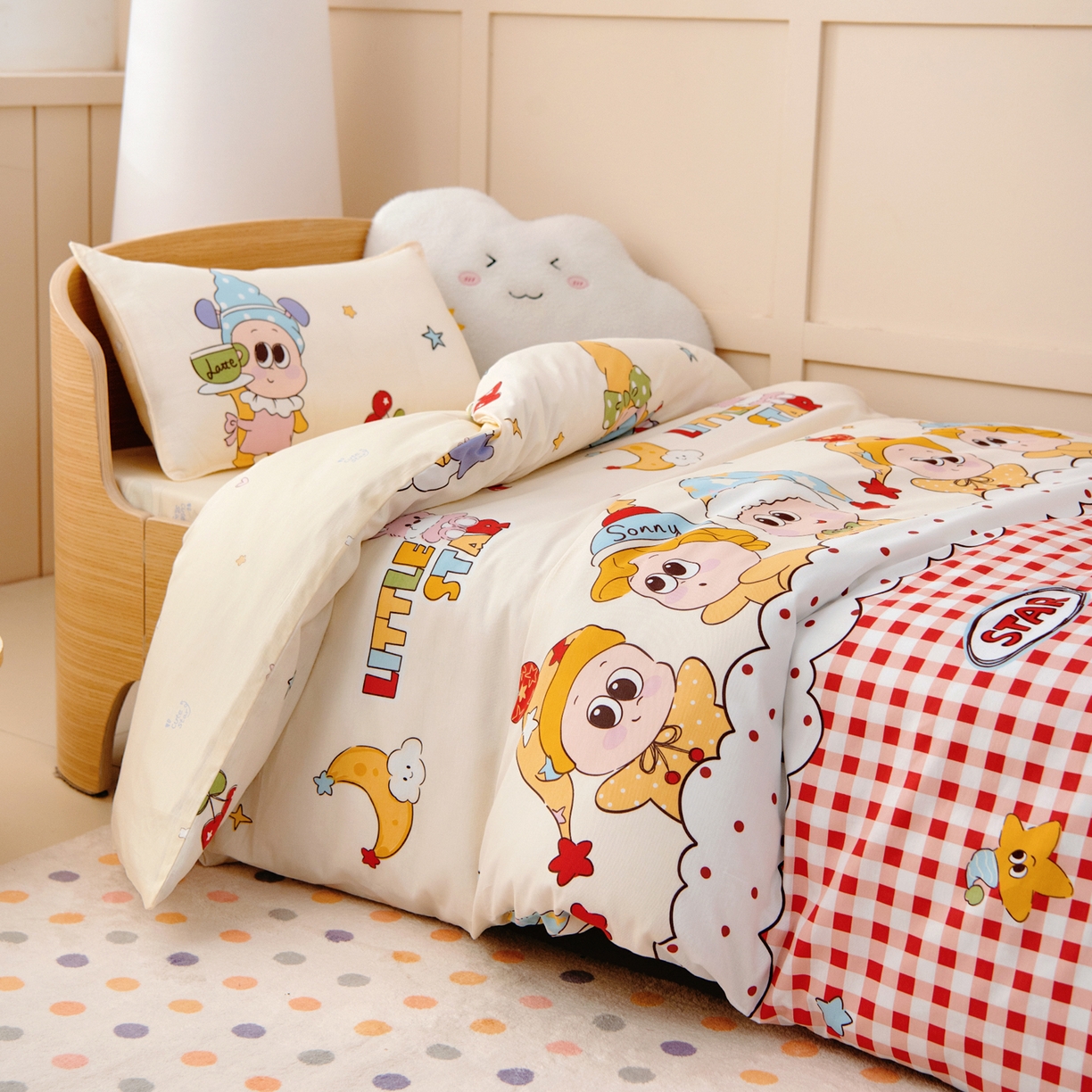 91家纺网 家纺一手货源 找家纺 鱼宝 2026新款全棉纯棉幼儿园套件-星愿系列 星星漫游记