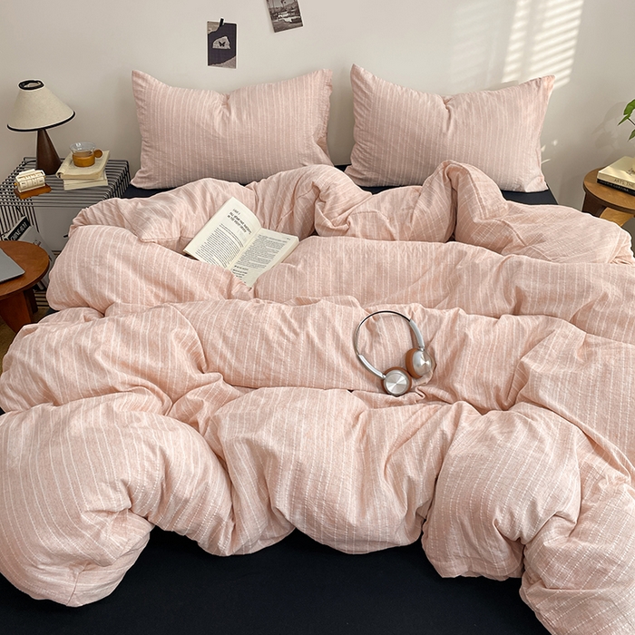 91家纺网 家纺一手货源 找家纺 优承佳生活馆 2026新款高克重无印风阳离子提花工艺三件套四件套单被套系列 （提供买家秀） 阳离子-淡粉+暗夜黑