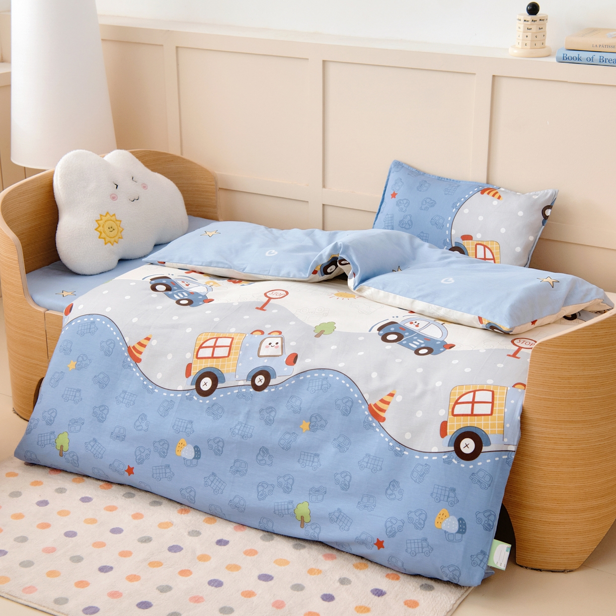 91家纺网 家纺一手货源 找家纺 鱼宝 2026新款全棉纯棉幼儿园套件-星愿系列 阳光车队