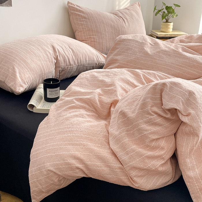 91家纺网 家纺一手货源 找家纺 优承佳生活馆 2026新款高克重无印风阳离子提花工艺三件套四件套单被套系列 （提供买家秀） 阳离子-淡粉+暗夜黑