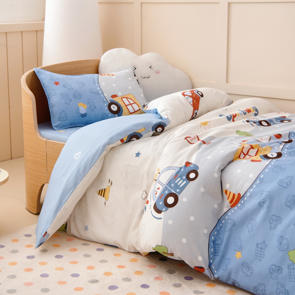 91家纺网 家纺一手货源 找家纺 鱼宝 2026新款全棉纯棉幼儿园套件-星愿系列 阳光车队