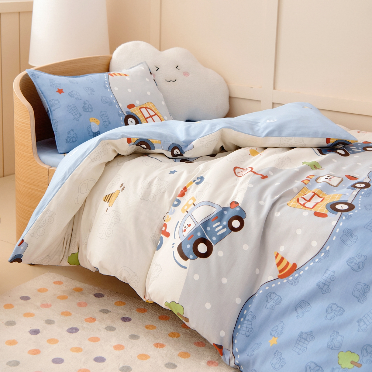 91家纺网 家纺一手货源 找家纺 鱼宝 2026新款全棉纯棉幼儿园套件-星愿系列 阳光车队