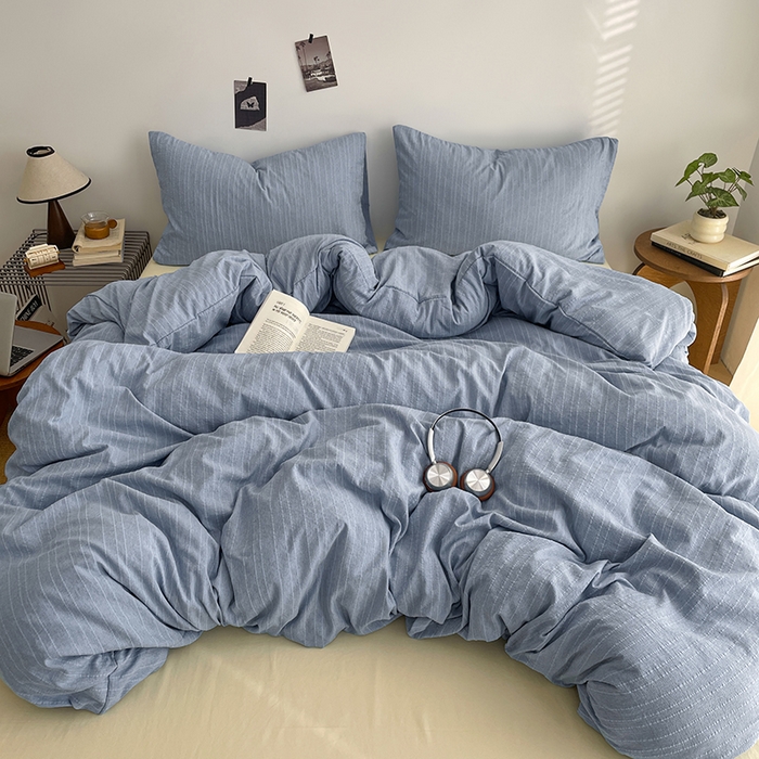 91家纺网 家纺一手货源 找家纺 优承佳生活馆 2026新款高克重无印风阳离子提花工艺三件套四件套单被套系列 （提供买家秀） 阳离子-海盐蓝