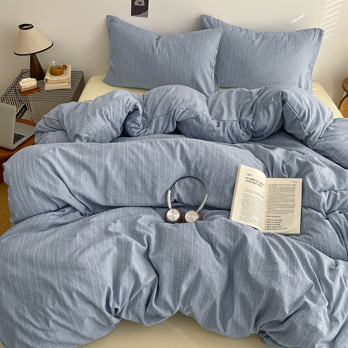 优承佳生活馆 2026新款高克重无印风阳离子提花工艺三件套四件套单被套系列 （提供买家秀） 阳离子-海盐蓝