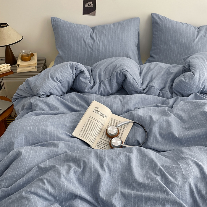 91家纺网 家纺一手货源 找家纺 优承佳生活馆 2026新款高克重无印风阳离子提花工艺三件套四件套单被套系列 （提供买家秀） 阳离子-海盐蓝