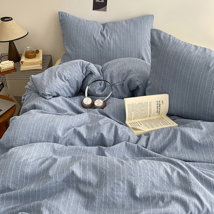 91家纺网 家纺一手货源 找家纺 优承佳生活馆 2026新款高克重无印风阳离子提花工艺三件套四件套单被套系列 （提供买家秀） 阳离子-海盐蓝