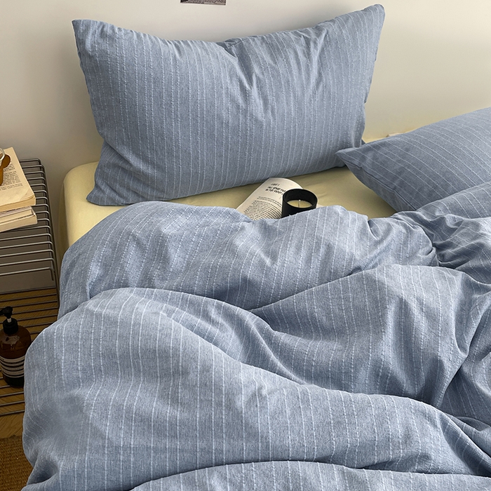 91家纺网 家纺一手货源 找家纺 优承佳生活馆 2026新款高克重无印风阳离子提花工艺三件套四件套单被套系列 （提供买家秀） 阳离子-海盐蓝