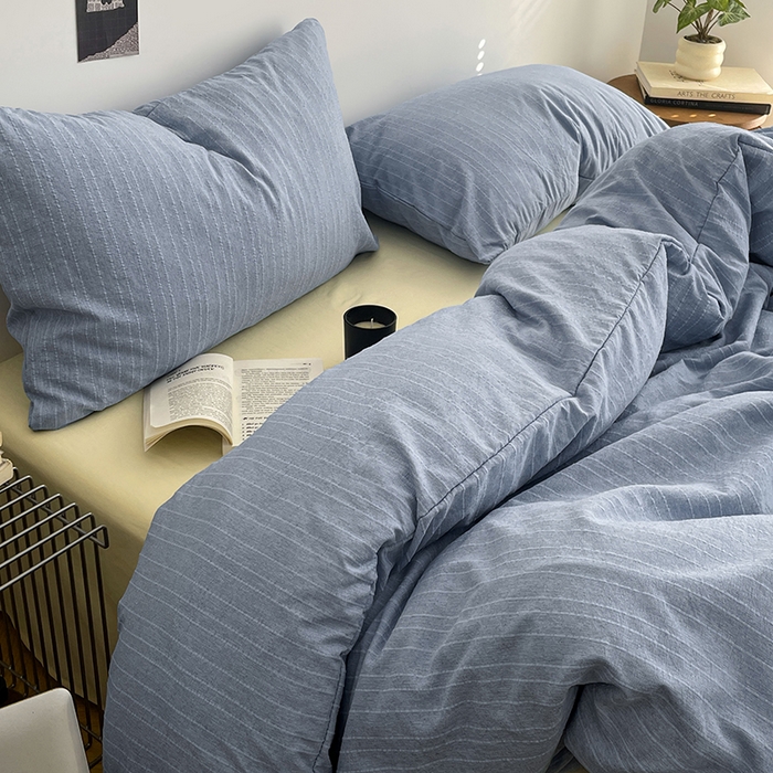 91家纺网 家纺一手货源 找家纺 优承佳生活馆 2026新款高克重无印风阳离子提花工艺三件套四件套单被套系列 （提供买家秀） 阳离子-海盐蓝