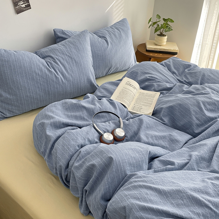 91家纺网 家纺一手货源 找家纺 优承佳生活馆 2026新款高克重无印风阳离子提花工艺三件套四件套单被套系列 （提供买家秀） 阳离子-海盐蓝