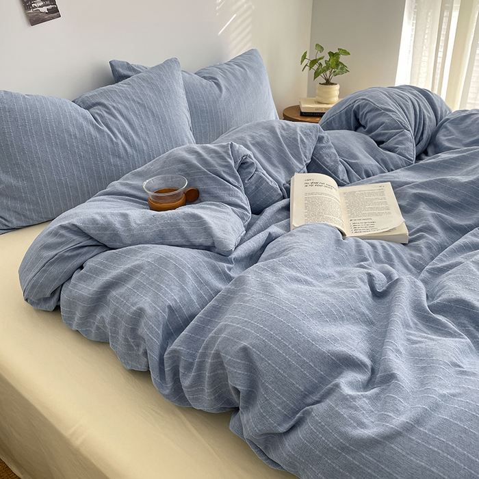 91家纺网 家纺一手货源 找家纺 优承佳生活馆 2026新款高克重无印风阳离子提花工艺三件套四件套单被套系列 （提供买家秀） 阳离子-海盐蓝