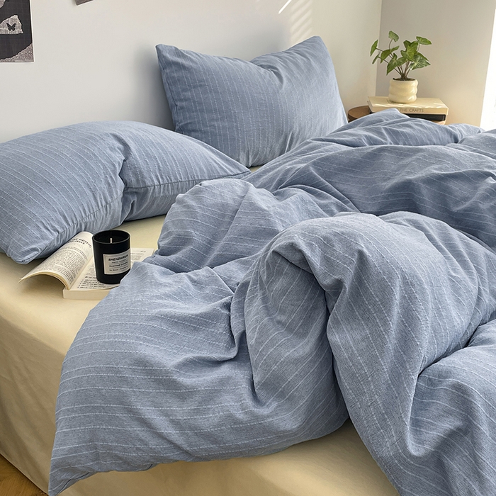 91家纺网 家纺一手货源 找家纺 优承佳生活馆 2026新款高克重无印风阳离子提花工艺三件套四件套单被套系列 （提供买家秀） 阳离子-海盐蓝