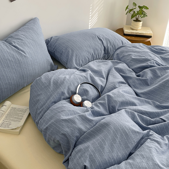 91家纺网 家纺一手货源 找家纺 优承佳生活馆 2026新款高克重无印风阳离子提花工艺三件套四件套单被套系列 （提供买家秀） 阳离子-海盐蓝