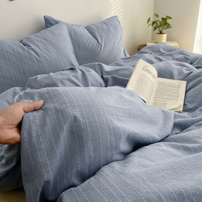 91家纺网 家纺一手货源 找家纺 优承佳生活馆 2026新款高克重无印风阳离子提花工艺三件套四件套单被套系列 （提供买家秀） 阳离子-海盐蓝