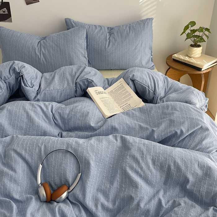 91家纺网 家纺一手货源 找家纺 优承佳生活馆 2026新款高克重无印风阳离子提花工艺三件套四件套单被套系列 （提供买家秀） 阳离子-海盐蓝