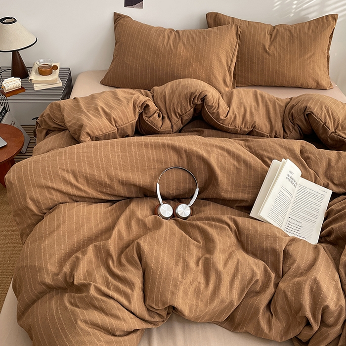 优承佳生活馆 2026新款高克重无印风阳离子提花工艺三件套四件套单被套系列 （提供买家秀） 阳离子-焦糖色