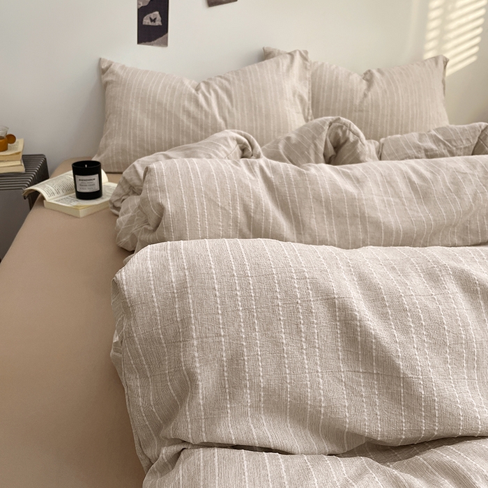 91家纺网 家纺一手货源 找家纺 优承佳生活馆 2026新款高克重无印风阳离子提花工艺三件套四件套单被套系列 （提供买家秀） 阳离子-奶咖色