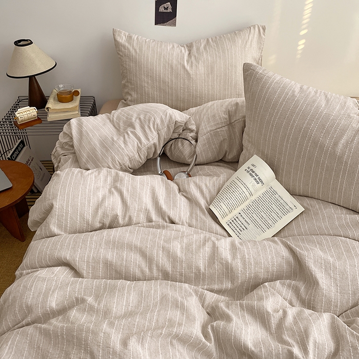 91家纺网 家纺一手货源 找家纺 优承佳生活馆 2026新款高克重无印风阳离子提花工艺三件套四件套单被套系列 （提供买家秀） 阳离子-奶咖色