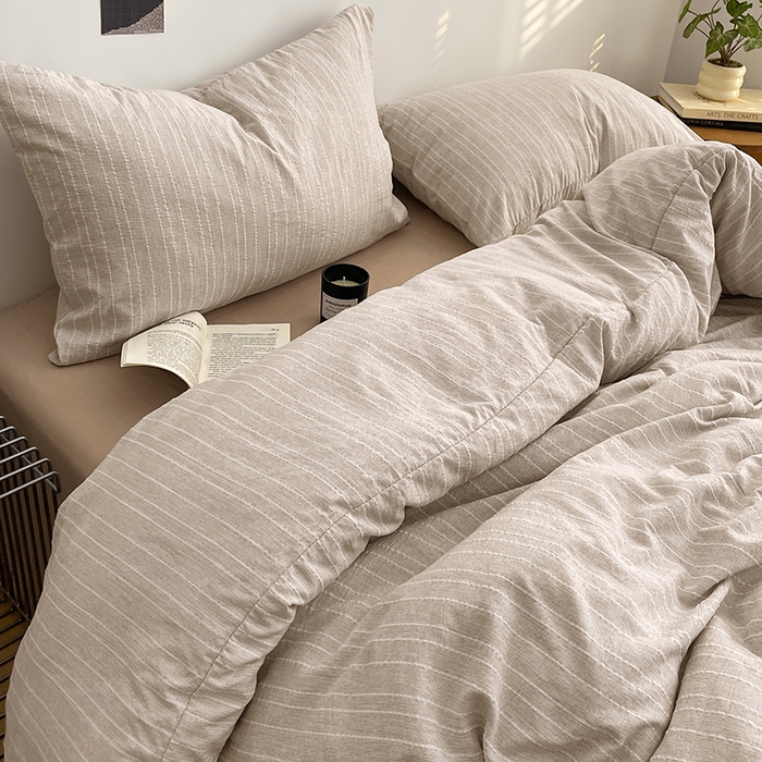 91家纺网 家纺一手货源 找家纺 优承佳生活馆 2026新款高克重无印风阳离子提花工艺三件套四件套单被套系列 （提供买家秀） 阳离子-奶咖色