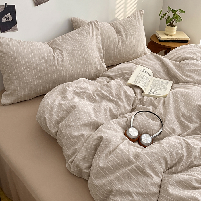 91家纺网 家纺一手货源 找家纺 优承佳生活馆 2026新款高克重无印风阳离子提花工艺三件套四件套单被套系列 （提供买家秀） 阳离子-奶咖色