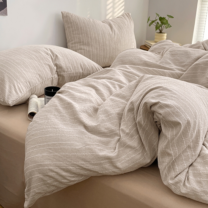 91家纺网 家纺一手货源 找家纺 优承佳生活馆 2026新款高克重无印风阳离子提花工艺三件套四件套单被套系列 （提供买家秀） 阳离子-奶咖色