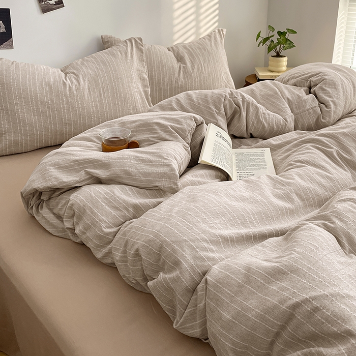 91家纺网 家纺一手货源 找家纺 优承佳生活馆 2026新款高克重无印风阳离子提花工艺三件套四件套单被套系列 （提供买家秀） 阳离子-奶咖色