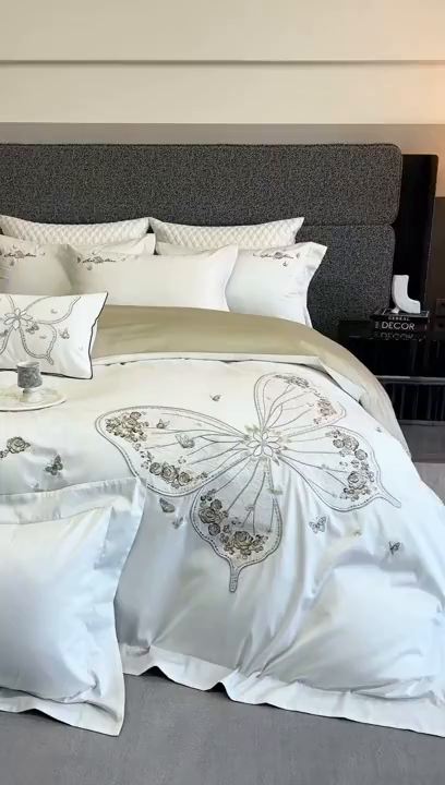 91家纺网 家纺一手货源 找家纺 （总）优悦生活馆 2026新款全棉新疆长绒棉刺绣四件套-碟语森眠