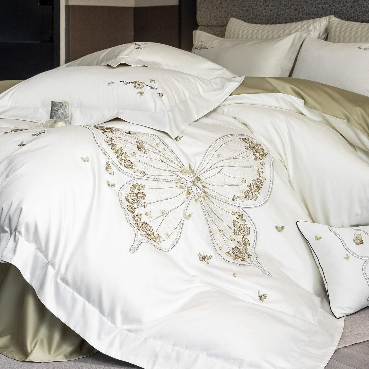 91家纺网 家纺一手货源 找家纺 （总）优悦生活馆 2026新款全棉新疆长绒棉刺绣四件套-碟语森眠