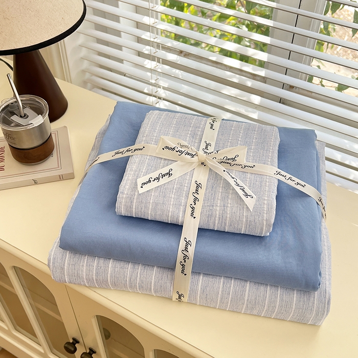 91家纺网 家纺一手货源 找家纺 优承佳生活馆 2026新款高克重无印风阳离子提花工艺三件套四件套单被套系列 （提供买家秀） 阳离子-浅雾蓝