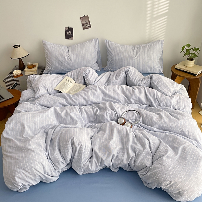 91家纺网 家纺一手货源 找家纺 优承佳生活馆 2026新款高克重无印风阳离子提花工艺三件套四件套单被套系列 （提供买家秀） 阳离子-浅雾蓝