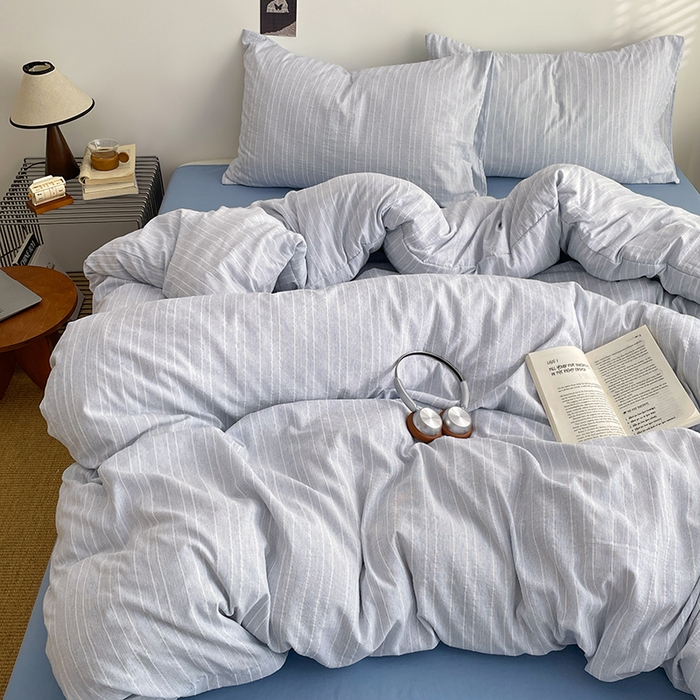 优承佳生活馆 2026新款高克重无印风阳离子提花工艺三件套四件套单被套系列 （提供买家秀） 阳离子-浅雾蓝