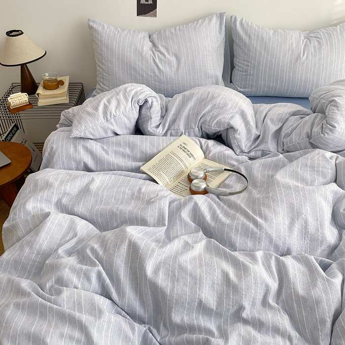 91家纺网 家纺一手货源 找家纺 优承佳生活馆 2026新款高克重无印风阳离子提花工艺三件套四件套单被套系列 （提供买家秀） 阳离子-浅雾蓝