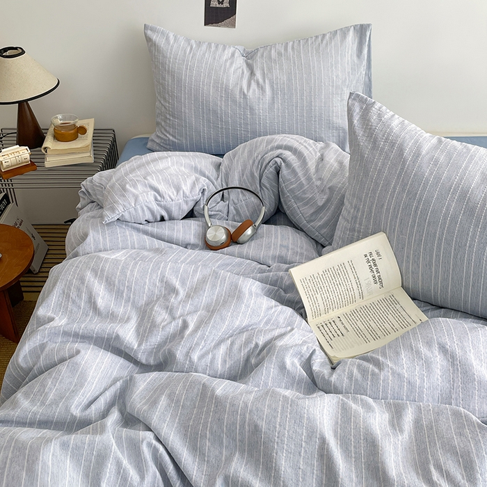 91家纺网 家纺一手货源 找家纺 优承佳生活馆 2026新款高克重无印风阳离子提花工艺三件套四件套单被套系列 （提供买家秀） 阳离子-浅雾蓝