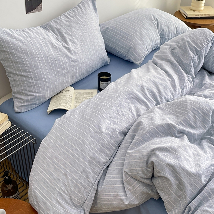 91家纺网 家纺一手货源 找家纺 优承佳生活馆 2026新款高克重无印风阳离子提花工艺三件套四件套单被套系列 （提供买家秀） 阳离子-浅雾蓝