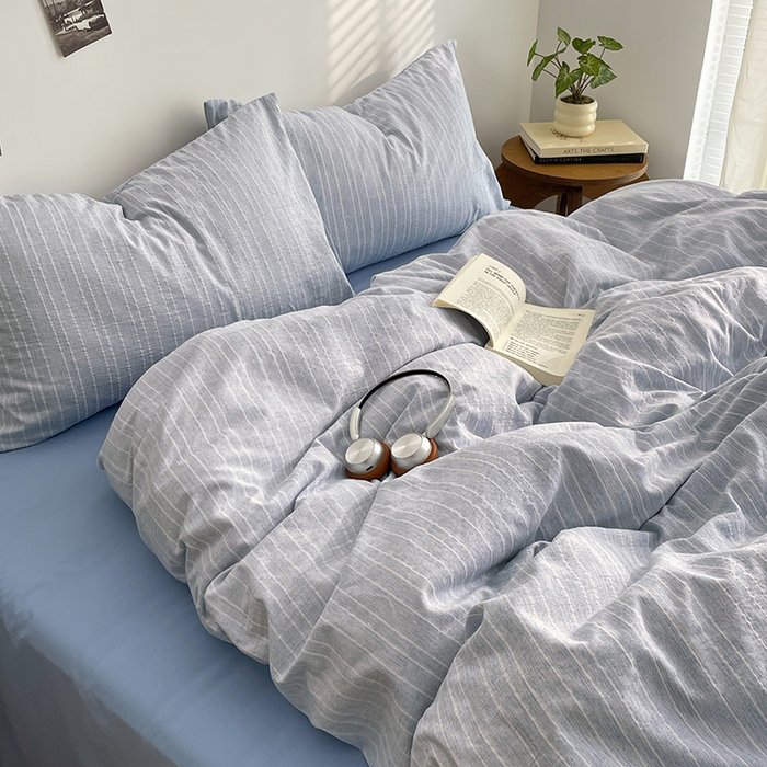 91家纺网 家纺一手货源 找家纺 优承佳生活馆 2026新款高克重无印风阳离子提花工艺三件套四件套单被套系列 （提供买家秀） 阳离子-浅雾蓝