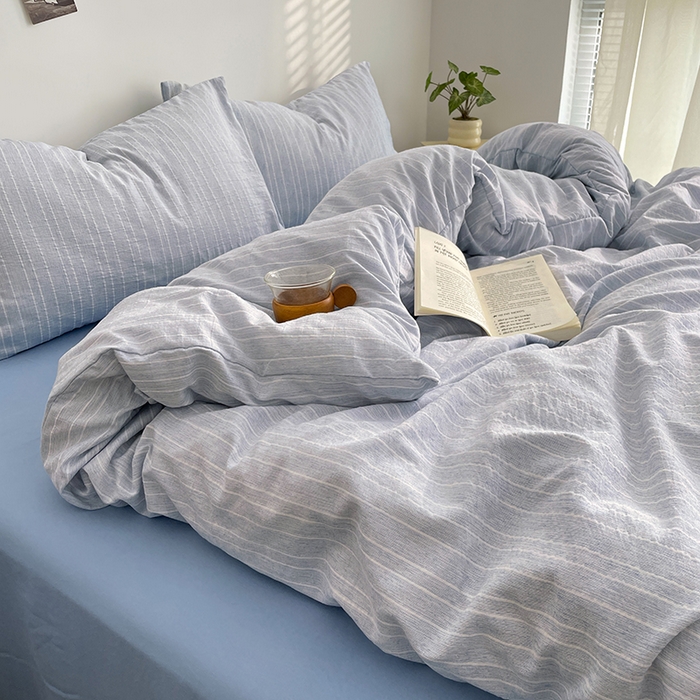 91家纺网 家纺一手货源 找家纺 优承佳生活馆 2026新款高克重无印风阳离子提花工艺三件套四件套单被套系列 （提供买家秀） 阳离子-浅雾蓝