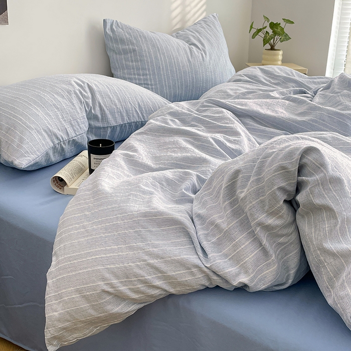 91家纺网 家纺一手货源 找家纺 优承佳生活馆 2026新款高克重无印风阳离子提花工艺三件套四件套单被套系列 （提供买家秀） 阳离子-浅雾蓝