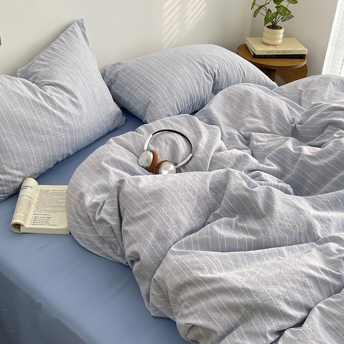 91家纺网 家纺一手货源 找家纺 优承佳生活馆 2026新款高克重无印风阳离子提花工艺三件套四件套单被套系列 （提供买家秀） 阳离子-浅雾蓝