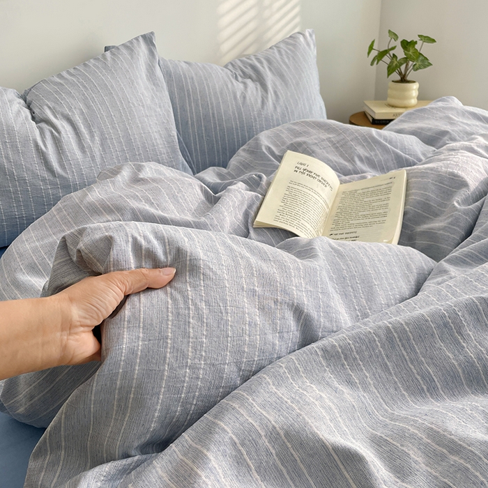 91家纺网 家纺一手货源 找家纺 优承佳生活馆 2026新款高克重无印风阳离子提花工艺三件套四件套单被套系列 （提供买家秀） 阳离子-浅雾蓝