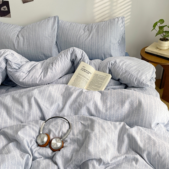 91家纺网 家纺一手货源 找家纺 优承佳生活馆 2026新款高克重无印风阳离子提花工艺三件套四件套单被套系列 （提供买家秀） 阳离子-浅雾蓝